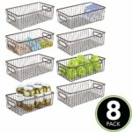mDesign Metal Farmhouse Kitchen Pantry Food Storage Organizer Basket Bin - Wire Grid Design for Cabinets, Cupboards, Shelves, Countertops - Holds Potatoes, Onions, Fruit - Long, 8 Pack - Bronze 8