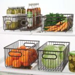 mDesign Metal Farmhouse Kitchen Pantry Food Storage Organizer Basket Bin - Wire Grid Design for Cabinets, Cupboards, Shelves, Countertops - Holds Potatoes, Onions, Fruit - Long, 8 Pack - Bronze 9