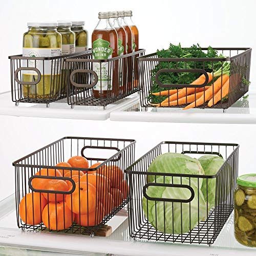 mDesign Metal Farmhouse Kitchen Pantry Food Storage Organizer Basket Bin - Wire Grid Design for Cabinets, Cupboards, Shelves, Countertops - Holds Potatoes, Onions, Fruit - Long, 8 Pack - Bronze 3