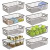mDesign Metal Farmhouse Kitchen Pantry Food Storage Organizer Basket Bin - Wire Grid Design for Cabinets, Cupboards, Shelves, Countertops - Holds Potatoes, Onions, Fruit - Long, 8 Pack - Bronze 3