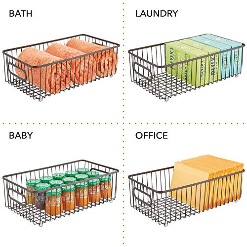 mDesign Metal Farmhouse Kitchen Pantry Food Storage Organizer Basket Bin - Wire Grid Design for Cabinets, Cupboards, Shelves, Countertops - Holds Potatoes, Onions, Fruit - Long, 8 Pack - Bronze 4