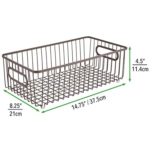 mDesign Metal Farmhouse Kitchen Pantry Food Storage Organizer Basket Bin - Wire Grid Design for Cabinets, Cupboards, Shelves, Countertops - Holds Potatoes, Onions, Fruit - Long, 8 Pack - Bronze 6