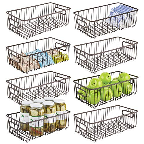 mDesign Metal Farmhouse Kitchen Pantry Food Storage Organizer Basket Bin - Wire Grid Design for Cabinets, Cupboards, Shelves, Countertops - Holds Potatoes, Onions, Fruit - Long, 8 Pack - Bronze 4