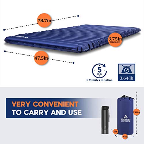 Hikenture Double Sleeping Pad for Camping, Ultralight 3.75" Extra-Thick Camping Mattress 2 Person, Inflatable Backpacking Sleeping Mat, Hiking Air Mattress for Tent (Foot Pump) 2