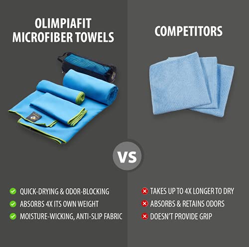 OlimpiaFit Quick Dry Towel - 3 Size Pack of Lightweight Microfiber Travel Towels w/Bag - Fast Drying Towel Set for Camping, Beach, Gym, Backpacking, Sports, Yoga & Swim Use﻿ 5