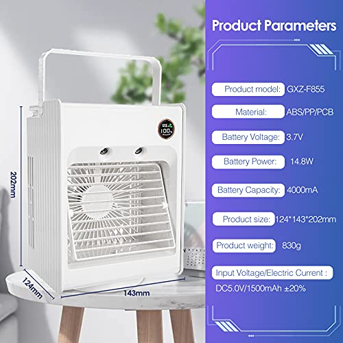 Portable Air Conditioner Fan, 120° Auto Oscillation Personal Air Cooler with 3 Speeds Rechargeable Mini Air Cooler Fan with Handle&Night Light Humidifier Misting Fan for Home, Office, Camping 2