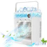 Portable Air Conditioner Fan, 120° Auto Oscillation Personal Air Cooler with 3 Speeds Rechargeable Mini Air Cooler Fan with Handle&Night Light Humidifier Misting Fan for Home, Office, Camping 7