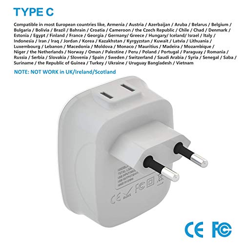 [2-Pack] European Travel Plug Adapter, VINTAR International Power Plug Adapter with 1 USB C, 2 American Outlets and 3 USB Ports, 6 in 1 Travel Essentials to Most of Europe Greece, Italy(Type C) 3