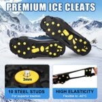 Ice Cleats for Shoes and Boots Snow Traction Cleat Crampons for Men Women Kids Anti Slip 10 Studs Ice Snow Grippers for Walking on Snow and Ice Winter Hiking Climbing Ice Fishing 7