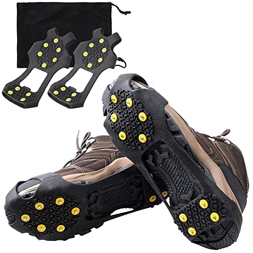 Ice Cleats for Shoes and Boots Snow Traction Cleat Crampons for Men Women Kids Anti Slip 10 Studs Ice Snow Grippers for Walking on Snow and Ice Winter Hiking Climbing Ice Fishing 1