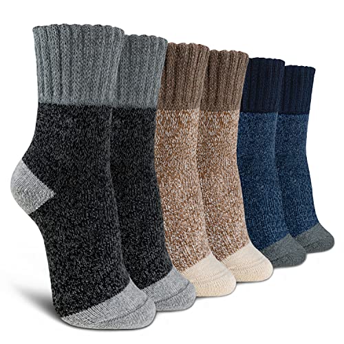 Time May Tell Womens Merino Wool Socks Thick Knit Warm Cushion Wool-Socks-for-Women 2/3 Pack(Dark Grey/Brown/Blue/Multi(3 Pairs),US Size 5~9) 2